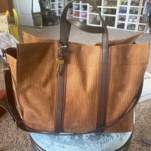 Large FossilBrown Corduroy Tote Bag